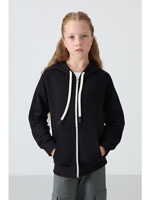 Tommylife Siyah Pamuklu İçi Tüylü Yumuşak Dokulu Standart Fit Nakışlı Kız Çocuk Sweatshirt - 75149