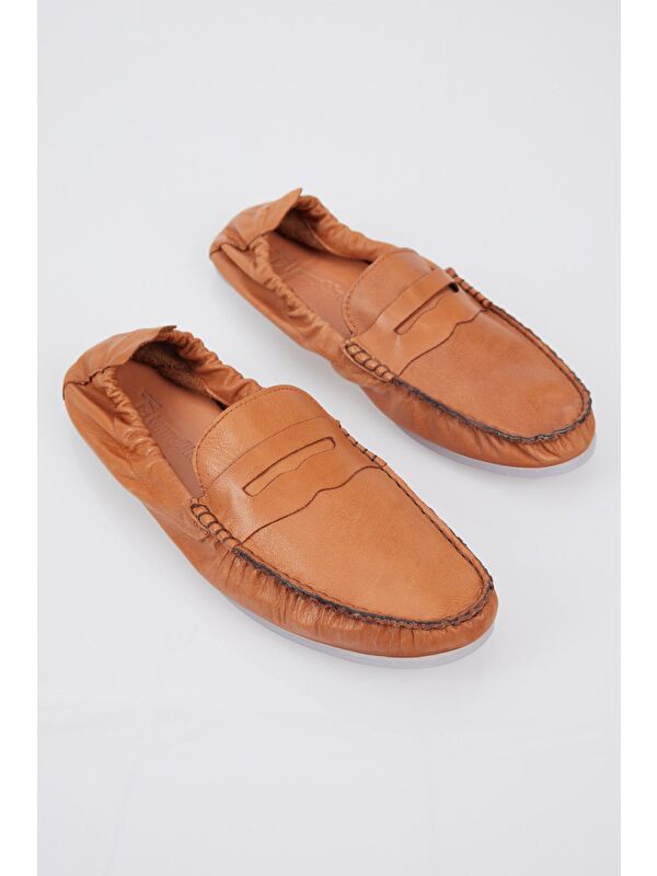 Erkek Taba Arkası Lastikli Rahat Kalıp Hakiki Deri Loafer - Görsel 3