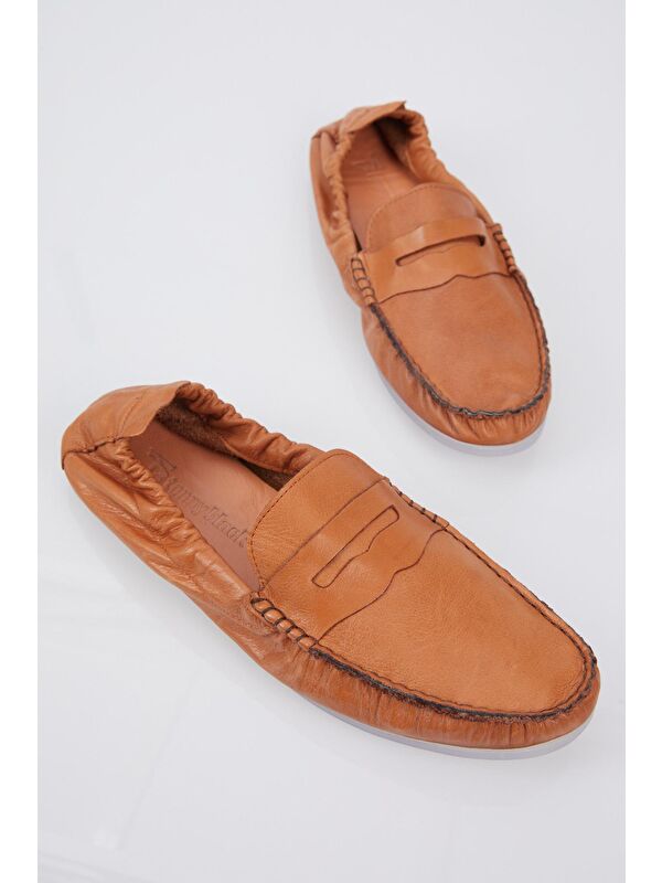 Erkek Taba Arkası Lastikli Rahat Kalıp Hakiki Deri Loafer - Görsel 5