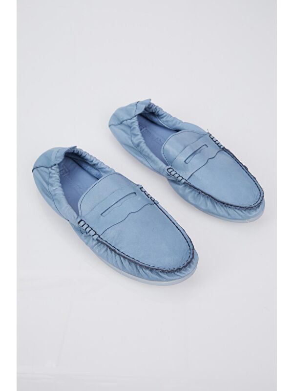 Erkek Mavi Arkası Lastikli Rahat Kalıp Hakiki Deri Loafer - Görsel 5