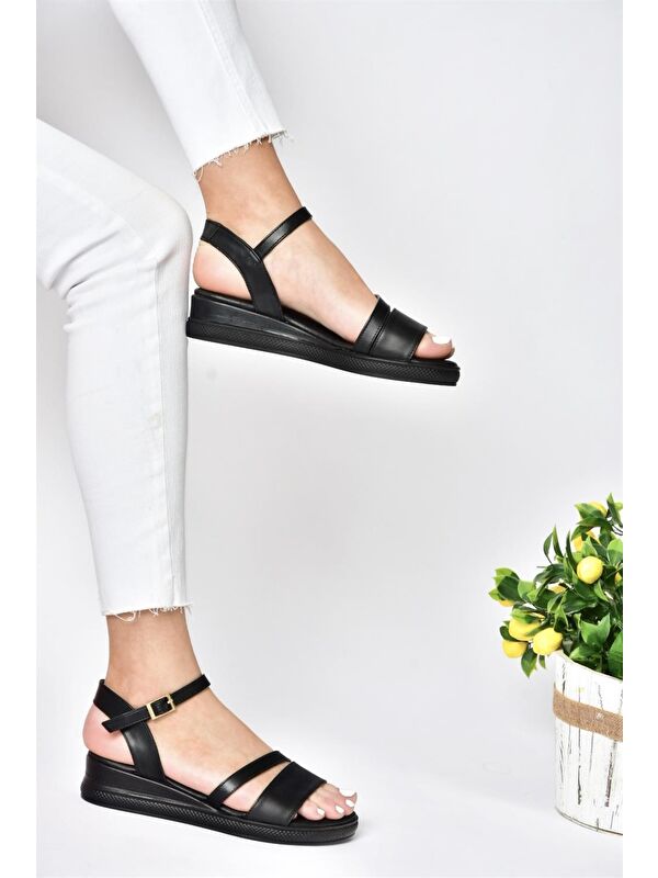 P674300709 Siyah Dolgu Taban Kadın Ayakkabı - Görsel 4