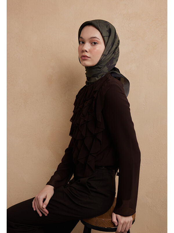 Fresh Scarfs Dark Forest Desen Pamuk İpek Eşarp Derin Yeşil
