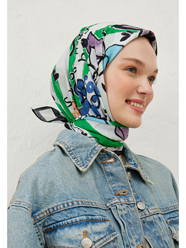 Fresh Scarfs Lemonade Desen Pamuk Vual Eşarp Yeşil