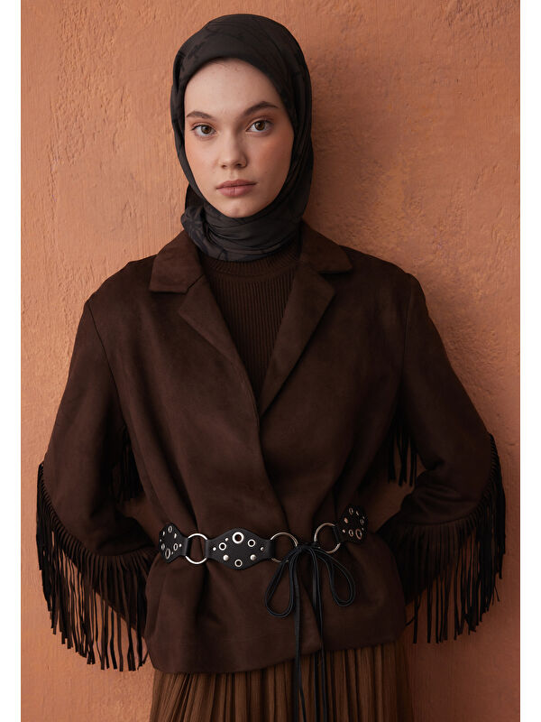 Fresh Scarfs Dark Forest Desen Pamuk İpek Eşarp Acı Kahve