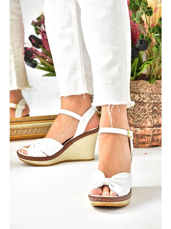 M674040409 Beyaz Dolgu Taban Kadın Ayakkabı - Görsel 5