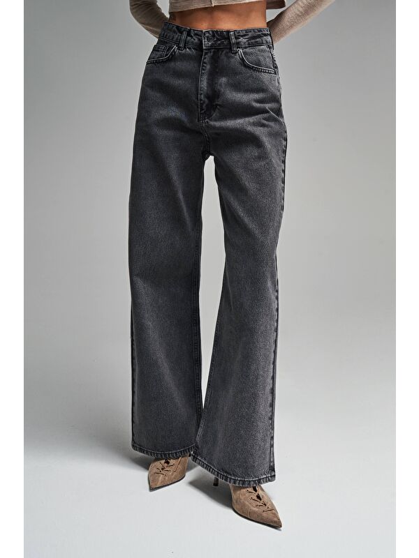 It's Basic Kadın Füme Renk Wide Leg Kalıp Bol Paça Jean