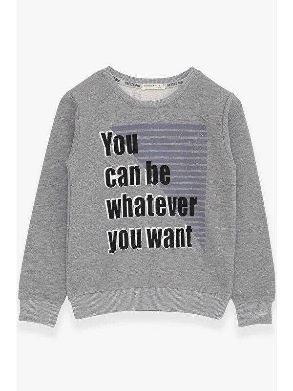 Breeze Erkek Çocuk Sweatshirt Yazı Baskılı Koyu Gri Melanj (8-14 Yaş)