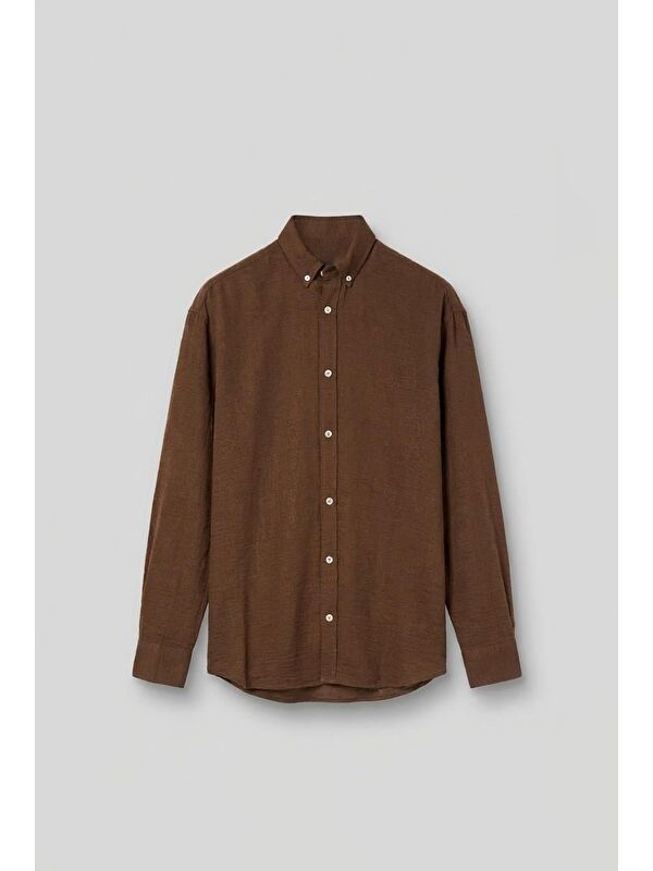 Abluka Online Erkek Oversize Basic Rahat Gömlek Kahverengi