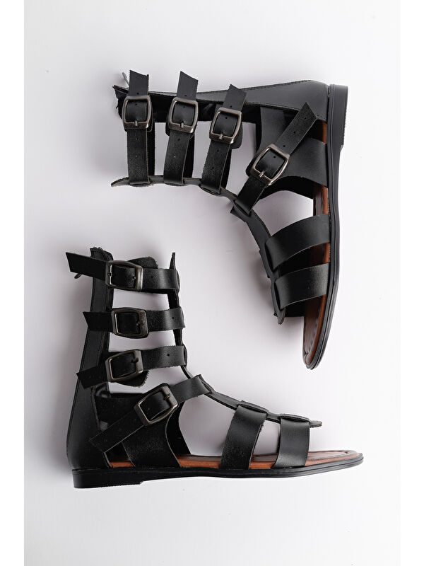 GLADYATÖR Rahat Kalıp Arkadan Fermuarlı Kemer Detaylı Kadın Sandalet - Görsel 3