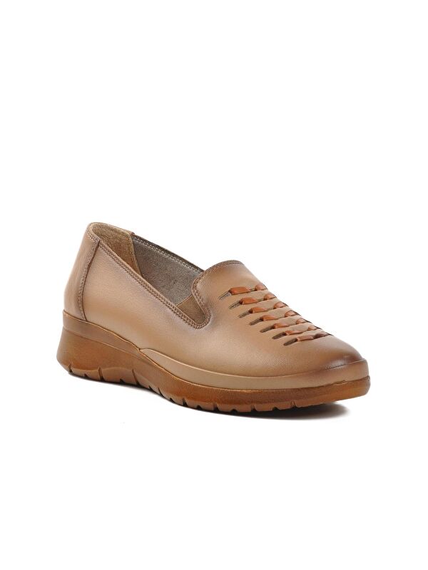 408 Krem Hakiki Deri Kadın Günlük Ayakkabı - Görsel 4