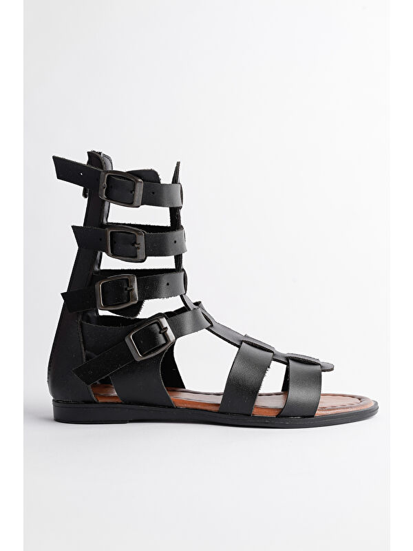 GLADYATÖR Rahat Kalıp Arkadan Fermuarlı Kemer Detaylı Kadın Sandalet - Görsel 6