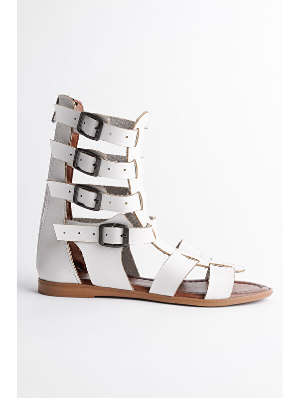 GLADYATÖR Rahat Kalıp Arkadan Fermuarlı Kemer Detaylı Kadın Sandalet - Görsel 6