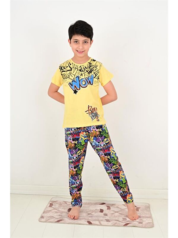 Vitmo Erkek Çocuk Kısa Kollu Pijama Takımı Wow Model Sarı