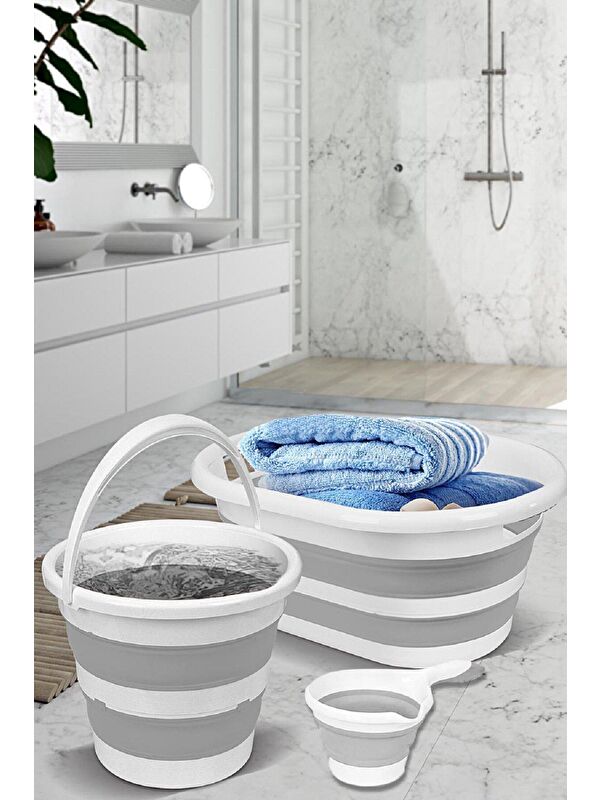 Meleni Home 3'lü Katlanır Çamaşır Sepeti