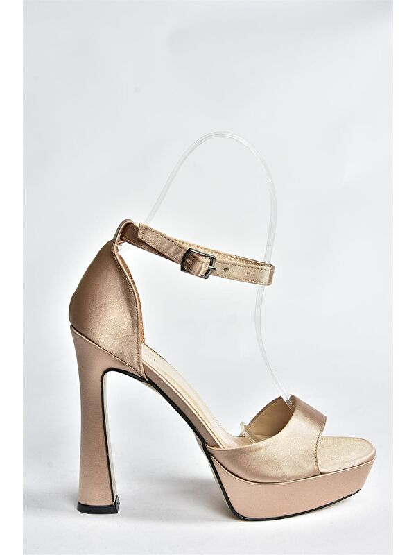 Vizon Saten Kumaş Platform Kalın Topuklu Kadın Ayakkabı K404580104 - Görsel 6