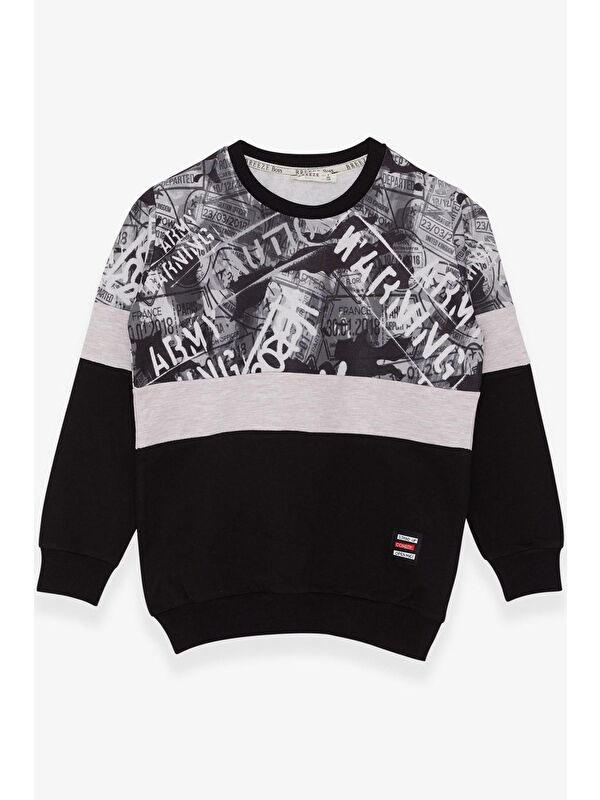 Breeze Erkek Çocuk Sweatshirt Desenli Siyah (6-12 Yaş)