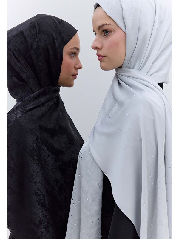 Fresh Scarfs Strass Taşlı İpeksi Şal Gümüş