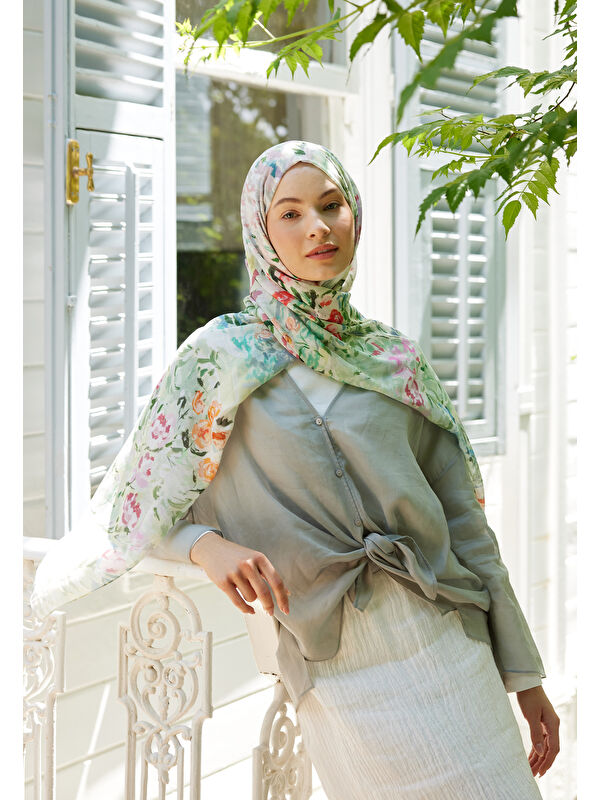 Fresh Scarfs Margarit Desen Rami Şal Soft Yeşil
