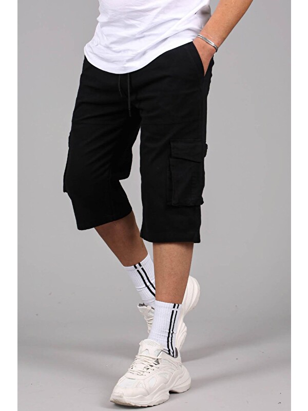 Madmext Siyah Gabardin Kargo Cep Erkek Kapri Şort 5754