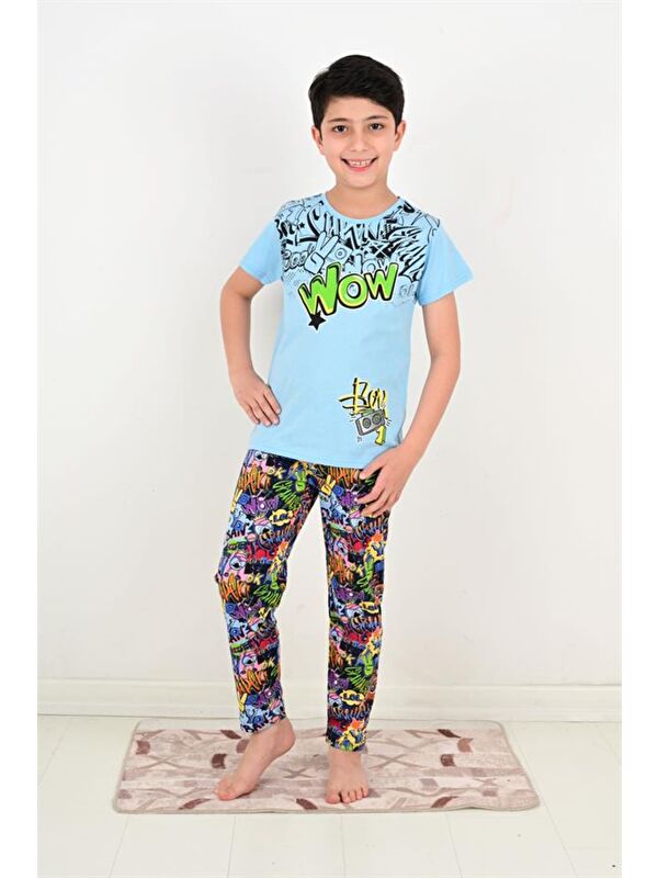 Vitmo Erkek Çocuk Kısa Kollu Pijama Takımı Wow Model Mavi