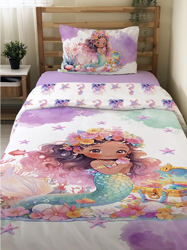 Evmila Denizkızı Desenli Çarşafsız 2'li Takım Baskılı Tek Kişilik Nevresim Takımı 160x220 cm