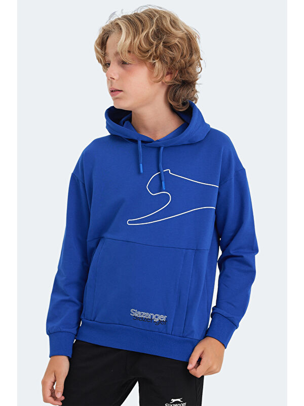 SLAZENGER LINK Unisex Çocuk Kapüşonlu Cepli Saks Mavi Sweatshirt