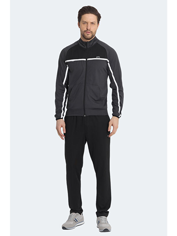SLAZENGER REFORM Erkek Fermuarlı Dik Yaka Cepli Koyu Gri Eşofman Takımı