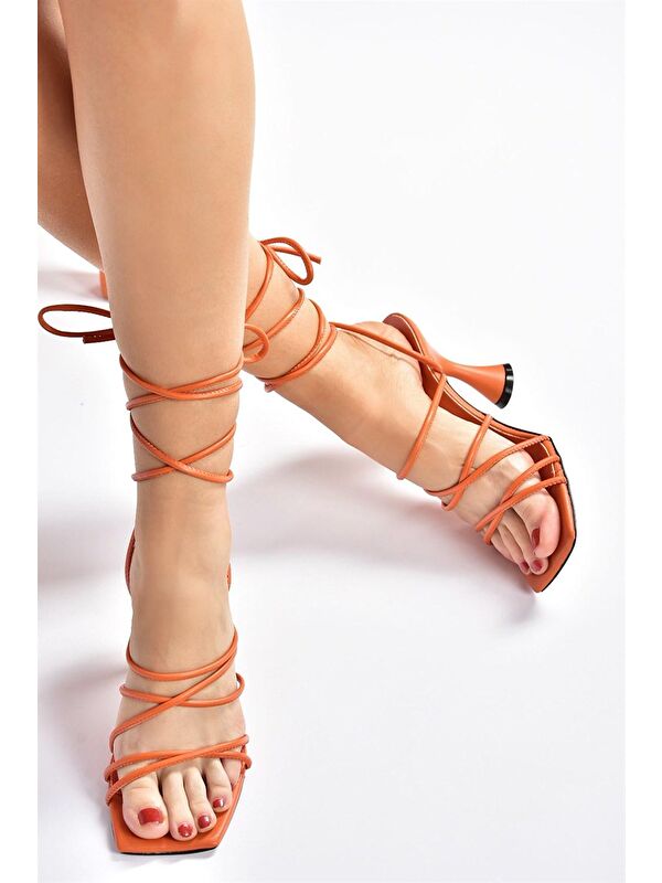 Turuncu Bilekten Bağlamalı Topuklu Kadın Ayakkabı M369543409 - Görsel 2