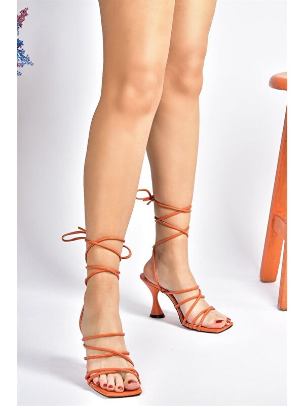 Turuncu Bilekten Bağlamalı Topuklu Kadın Ayakkabı M369543409 - Görsel 3