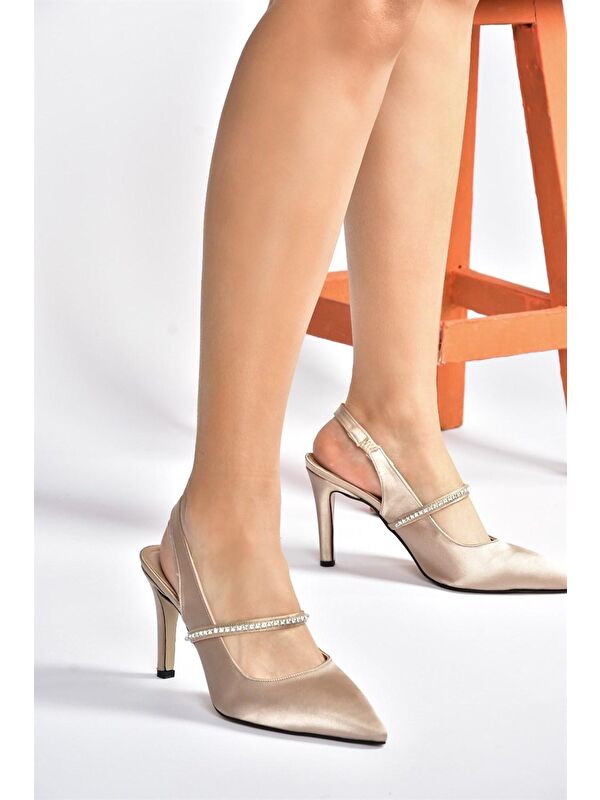 Ten Saten Kumaş Taşlı Topuklu Ayakkabı M404707404 - Görsel 3