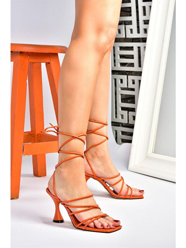 Turuncu Bilekten Bağlamalı Topuklu Kadın Ayakkabı M369543409 - Görsel 5