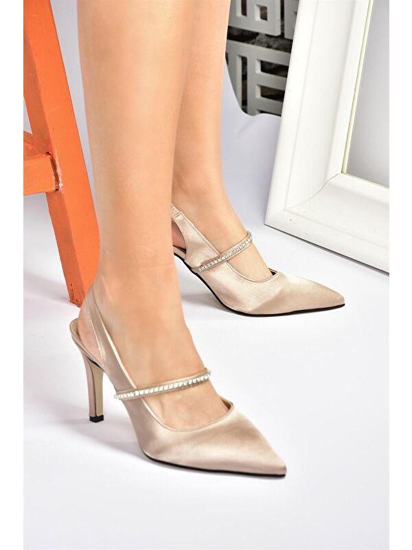 Ten Saten Kumaş Taşlı Topuklu Ayakkabı M404707404 - Görsel 4