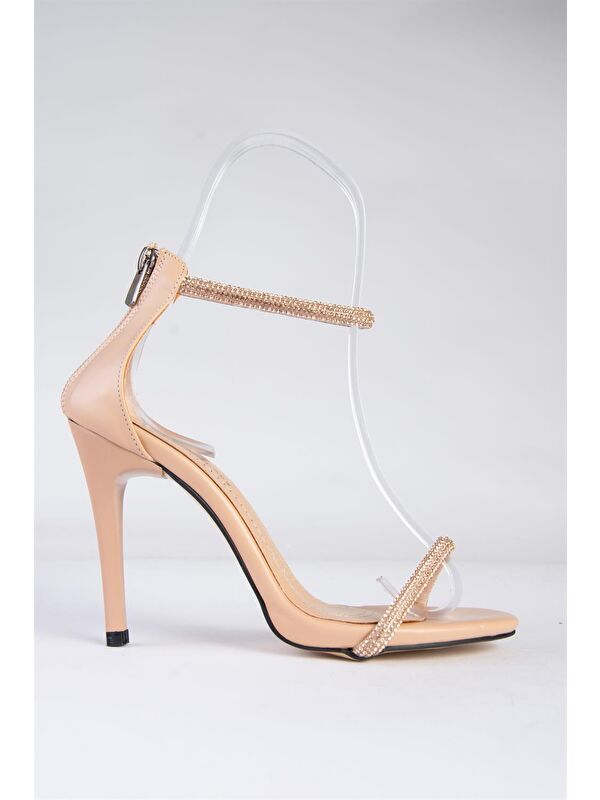 Ten/Bronz Tek Bant Taşlı Kadın Abiye Ayakkabı M251800009 - Görsel 6