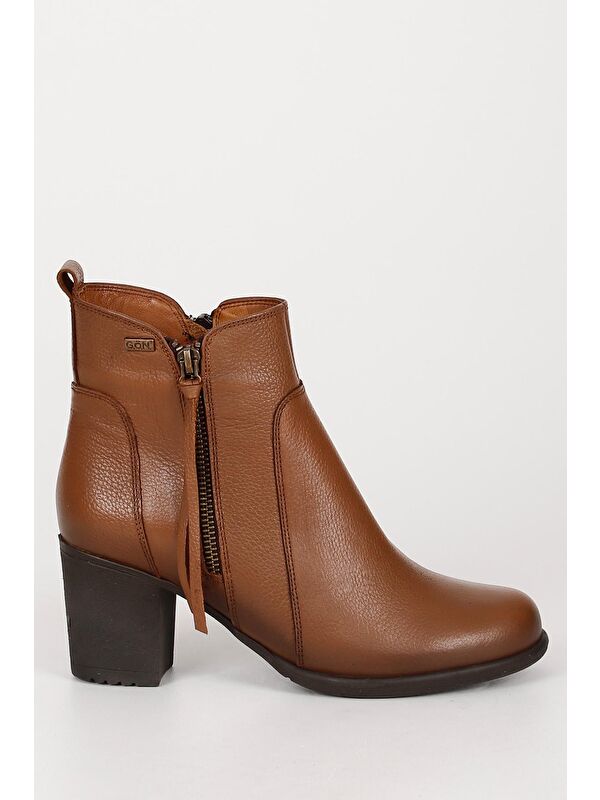 TABA Hakiki Deri Yuvarlak Burun Topuklu Kauçuk Taban Fermuarlı Püsküllü Kadın Günlük Bot 10406 - Görsel 5