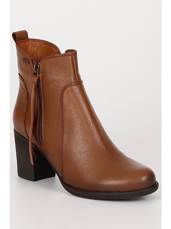 TABA Hakiki Deri Yuvarlak Burun Topuklu Kauçuk Taban Fermuarlı Püsküllü Kadın Günlük Bot 10406 - Görsel 6