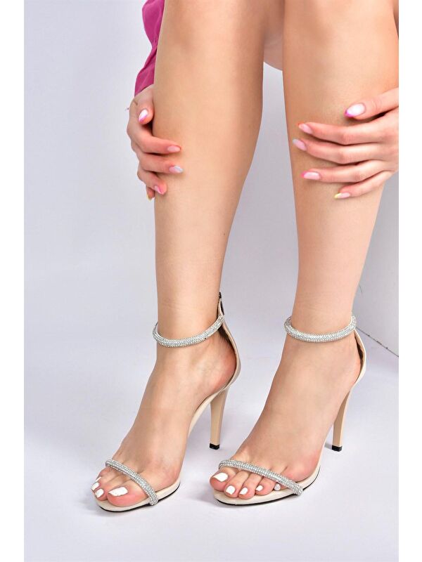 Bej Tek Bant Taşlı Kadın Abiye Ayakkabı M251800009 - Görsel 3