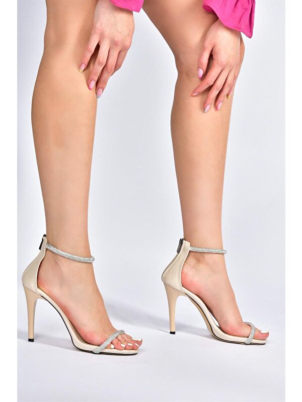 Bej Tek Bant Taşlı Kadın Abiye Ayakkabı M251800009 - Görsel 4