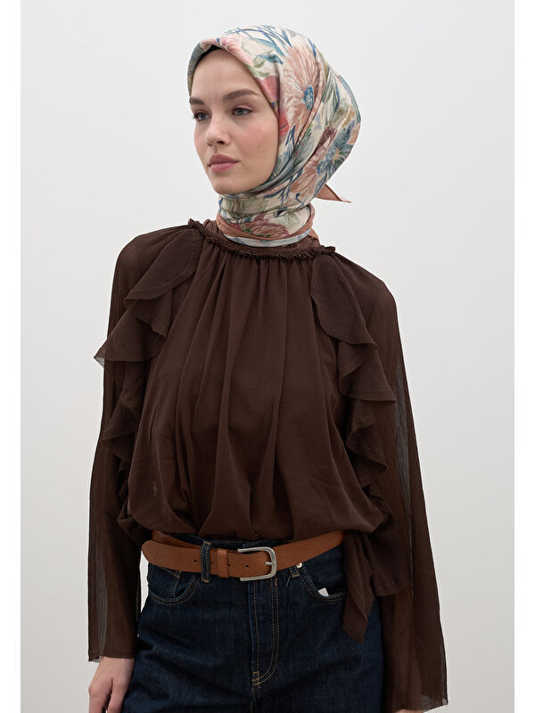 Fresh Scarfs Vıntage Garden Desen Pamuklu Viskon Eşarp Somon