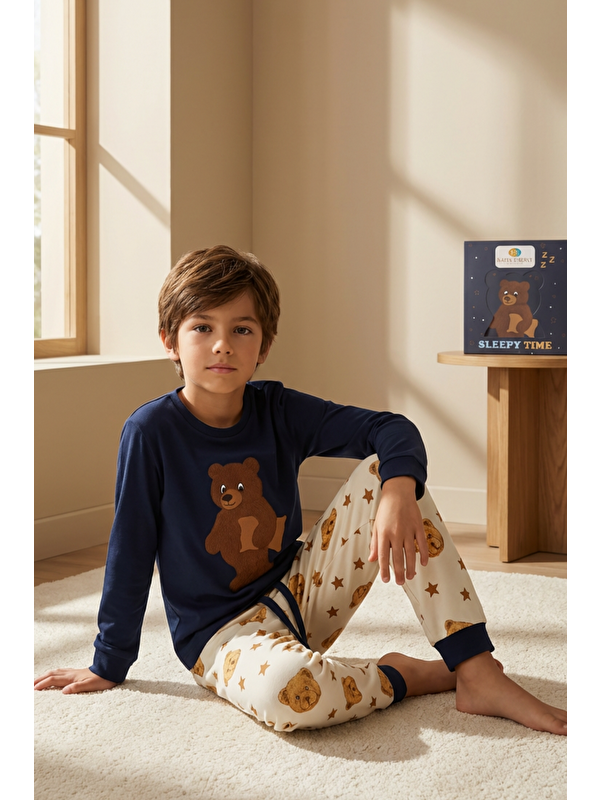 Katia And Bony Çocuk Uykucu Teddy Desenli Kutulu Pijama Takımı Lacivert