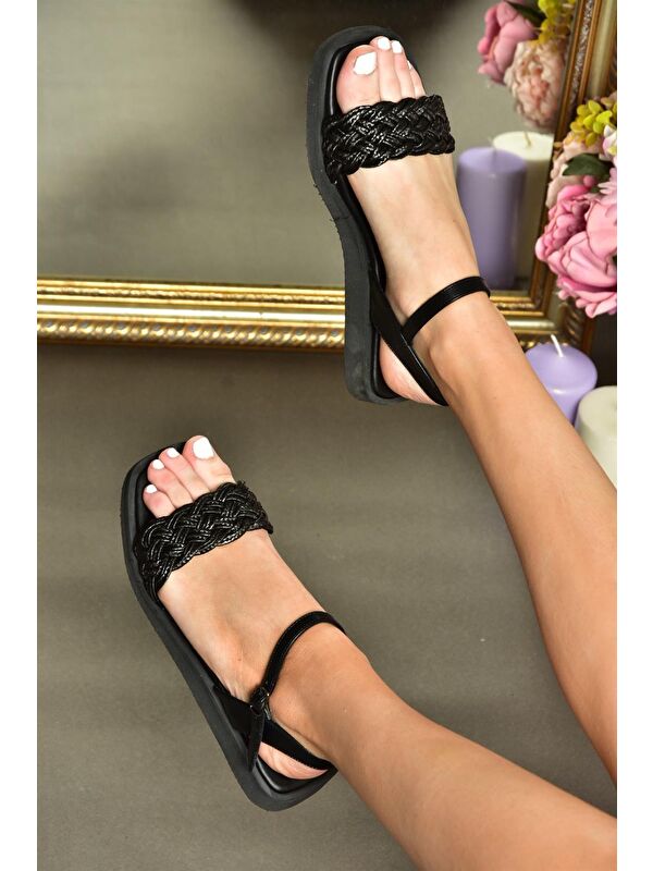 P252251709 Siyah Kalın Bantlı Günlük Kadın Sandalet - Görsel 3