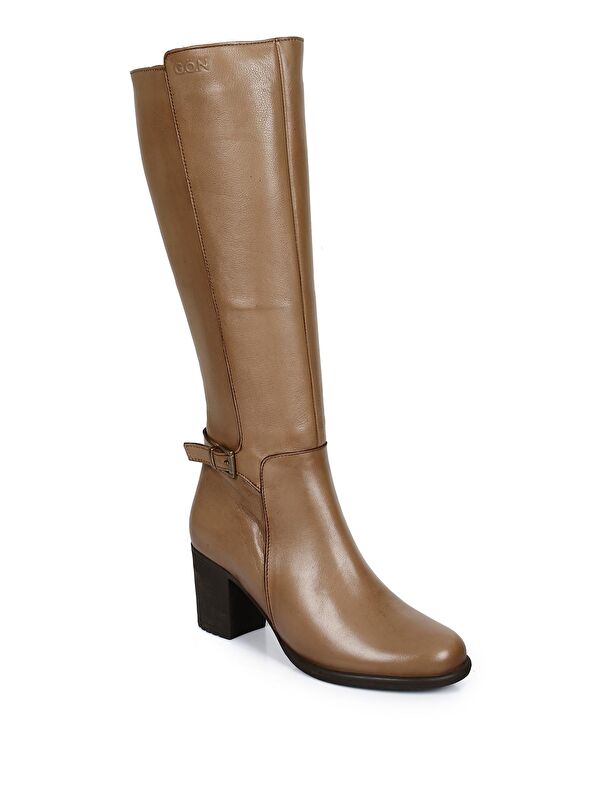 VİZON Hakiki Deri Yuvarlak Burun Kauçuk Taban Topuklu Fermuarlı Tokalı Kadın Günlük Çizme 46501 - Görsel 6