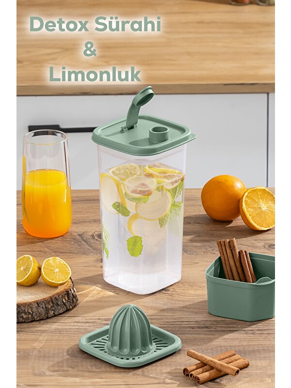 Porsima 1109 Sızdırmaz Kapaklı Detoks Sürahi - Matara & Limonluk, Şerbetlik, Suluk Şeffaf Yeşil 1,5L