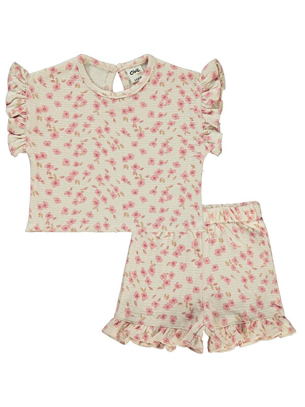 Civil Baby Çiçek Desenli 6-18 Ay Takım - Bej 12-18 Ay