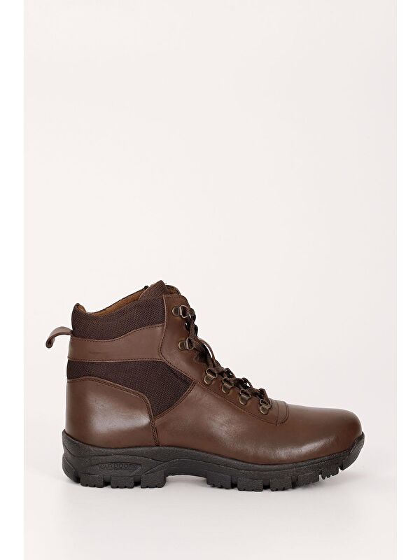 KAHVERENGİ Hakiki Deri Yuvarlak Burun Bağcıklı Fermuarlı Günlük Erkek Bot 05804 - Görsel 5