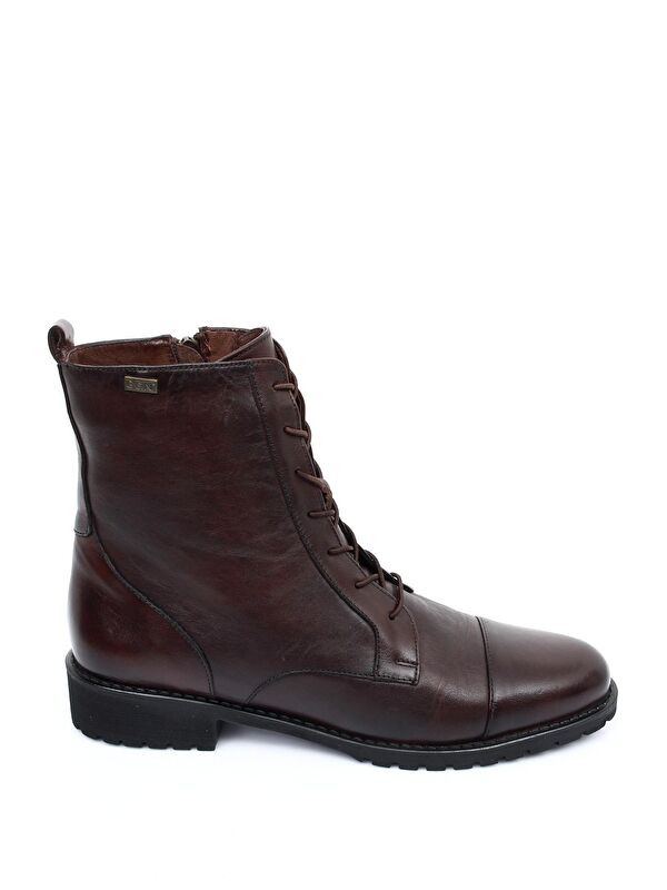 Hakiki Deri Yuvarlak Burun Kauçuk Taban Topuklu Fermuarlı Bağcıklı Kadın Günlük Postal Bot 46498 - Görsel 6