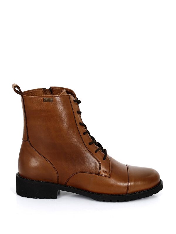 Hakiki Deri Yuvarlak Burun Kauçuk Taban Topuklu Fermuarlı Bağcıklı Kadın Günlük Postal Bot 46498 - Görsel 6