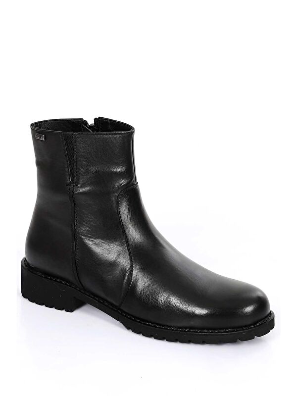 Hakiki Deri Yuvarlak Burun Topuklu Kauçuk Taban Fermuarlı Kadın Günlük Bot 47408 - Görsel 6