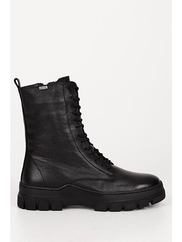 SİYAH Hakiki Deri Yuvarlak Burun Fermuarlı Bağcıklı Kadın Günlük Bot 55415 - Görsel 5