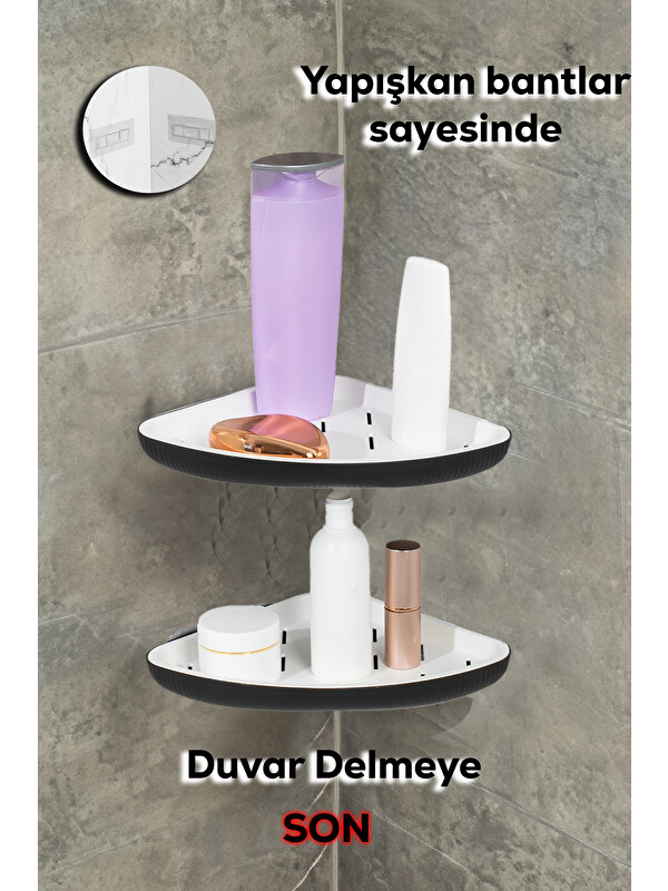 Porsima 2li Yapışkanlı Banyo Düzenleyici Duş Rafı - Şampuanlık Sabunluk Banyo Köşeliği - Duşakabin Köşe Rafı