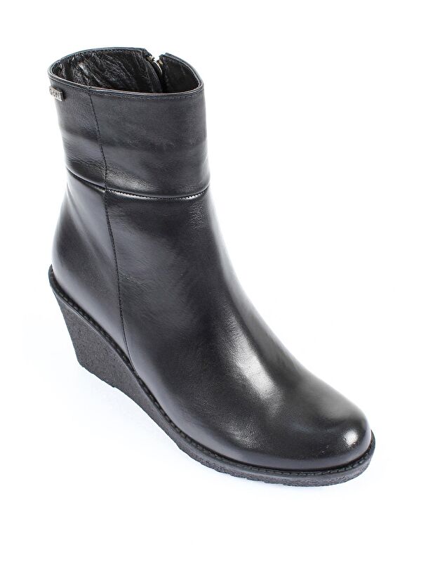 Hakiki Deri Yuvarlak Burun Kauçuk Dolgu Taban Topuklu Fermuarlı Kadın Günlük Bot 46416 - Görsel 6